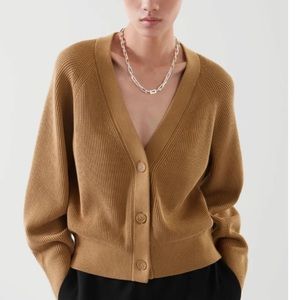 COS Ribbed Knit Organic Cotton Cardigan Sweater